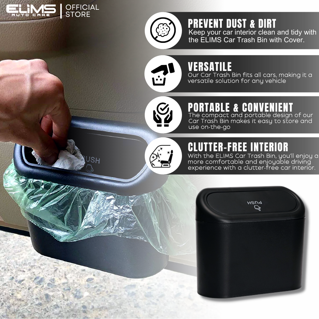 ELIMS Car Trash Bin with Cover - Portable Can Organizer with Lid, Fits All  Cars