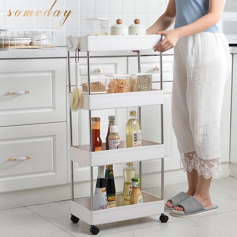 1pc 4 Layers Narrow Cabinet Rack With Wheels, Suitable For Bathroom,  Kitchen And Living Room