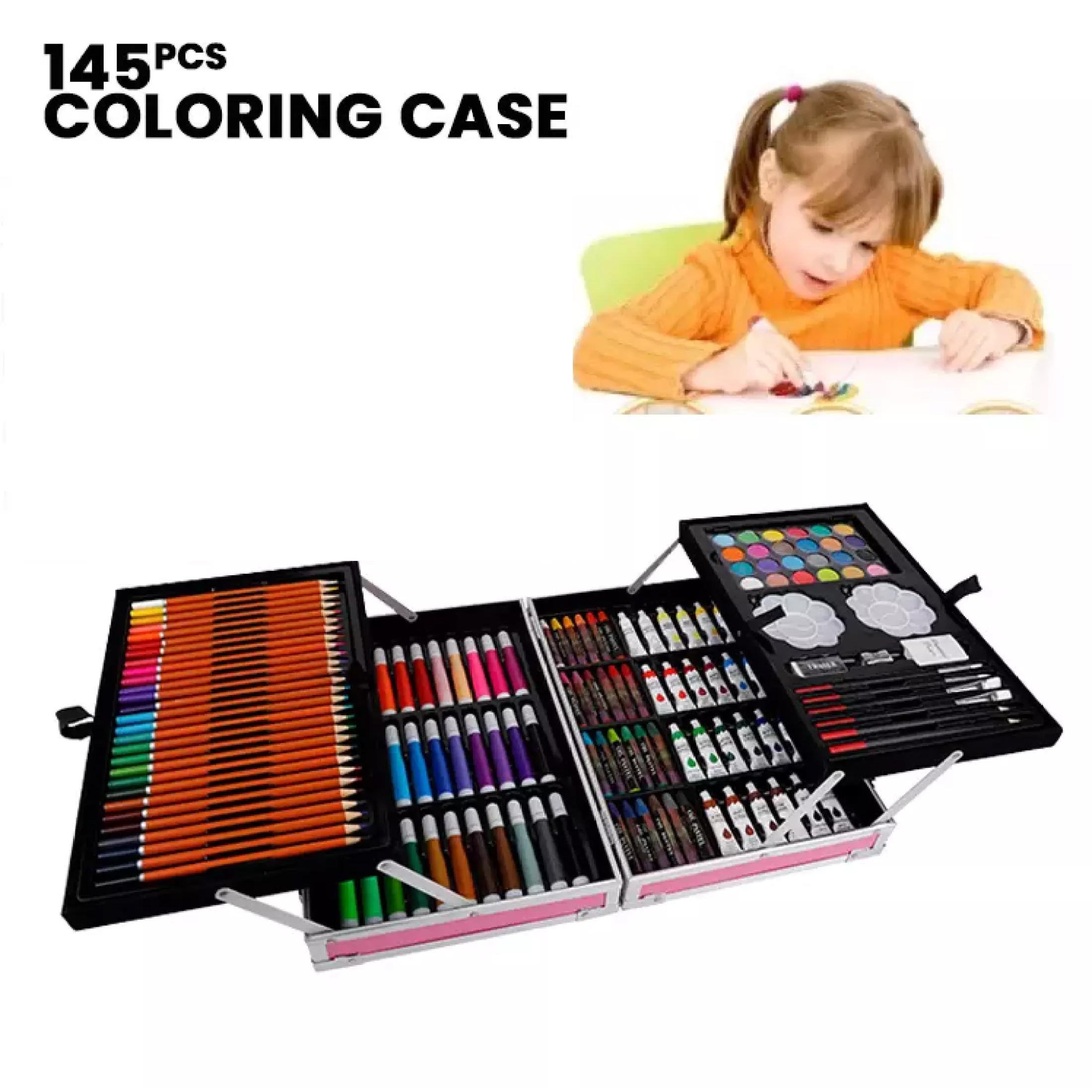 145 Pieces Art Set Drawing Painting Set for kids, Portable Aluminum Case  for Kids and Artist, Drawing and painting Kit - Random Color