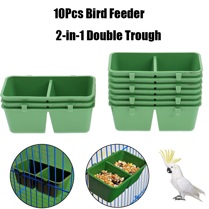 10pcs Bird Feeder 2-in-1 Double Trough Bird Seed Food Feeding Dish 