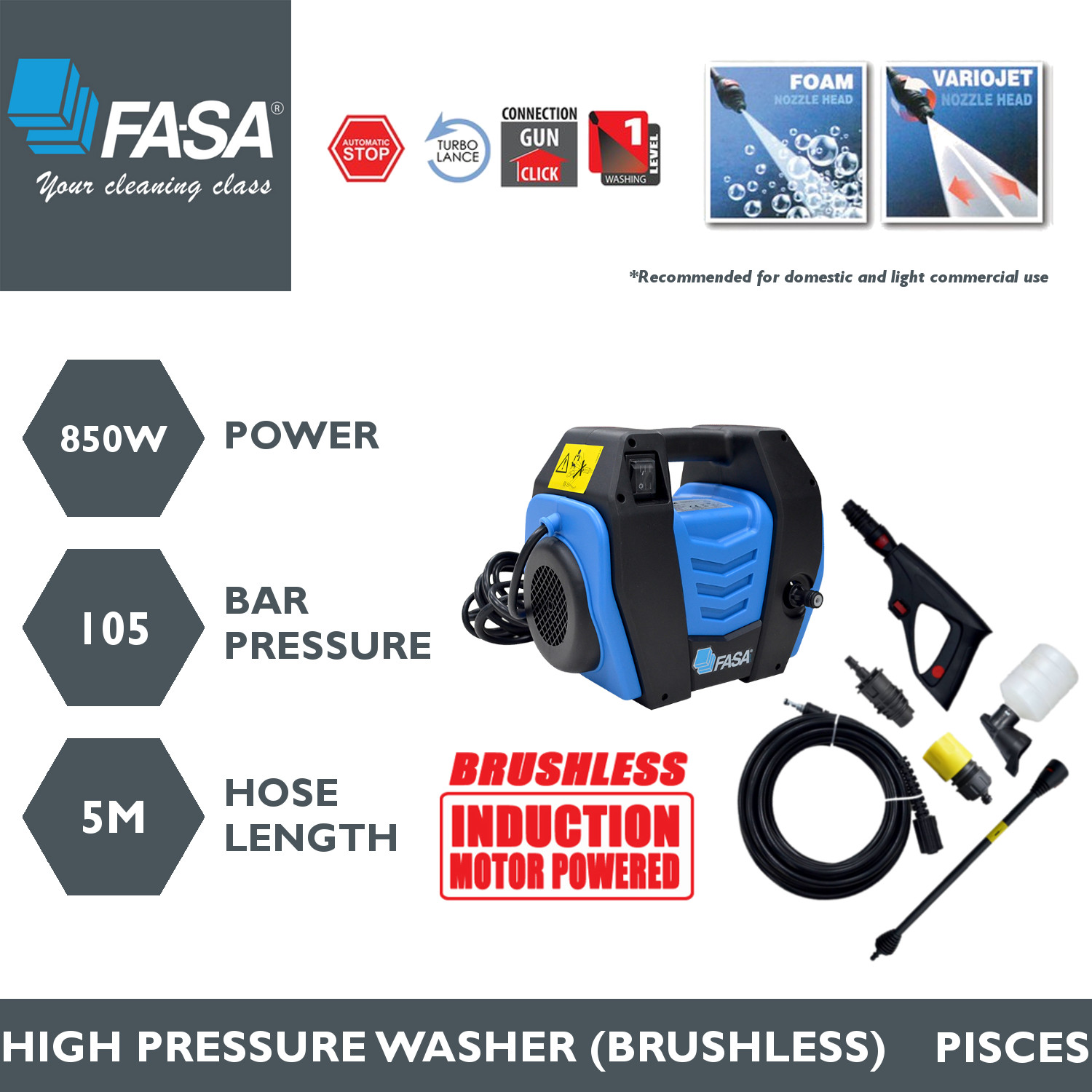 FASA PISCES 105 Bar Brushless Portable High Pressure Washer Cleaner