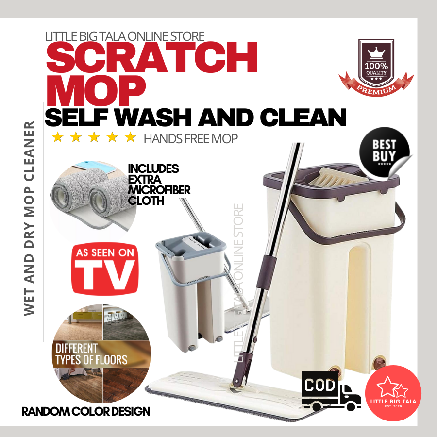 Original Scratch Cleaning Mop, Self Wash and Squeeze Set, Easy Clean Magic Mop Microfiber Cloth