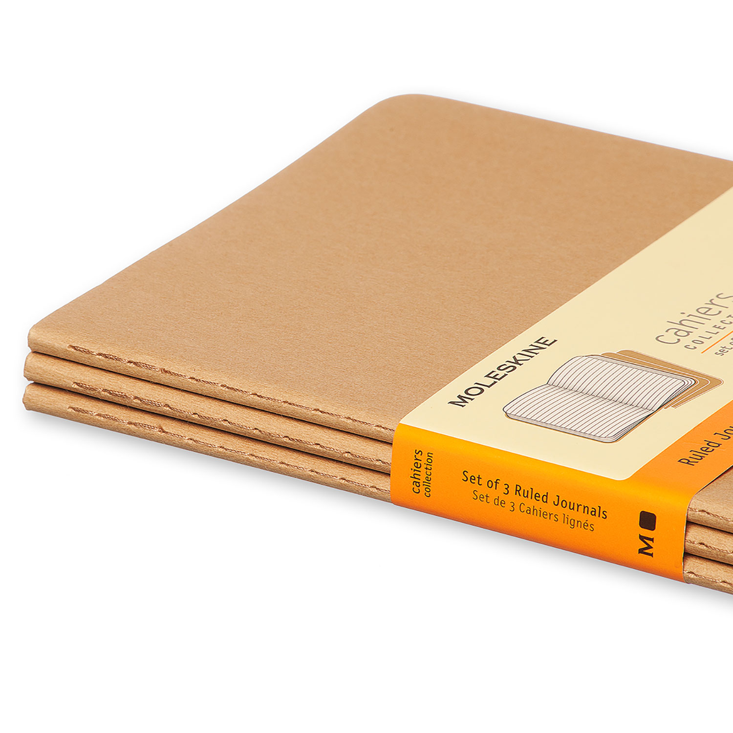 Moleskine Cahier Journal, Soft Cover, Large (5 x 8.25) Plain/Blank, Kraft  Brown, 80 Pages (Set of 3)