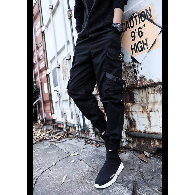 S-5xl】4 Pocket Black Cargo Pants For Men Korean Fashion Slim Fit