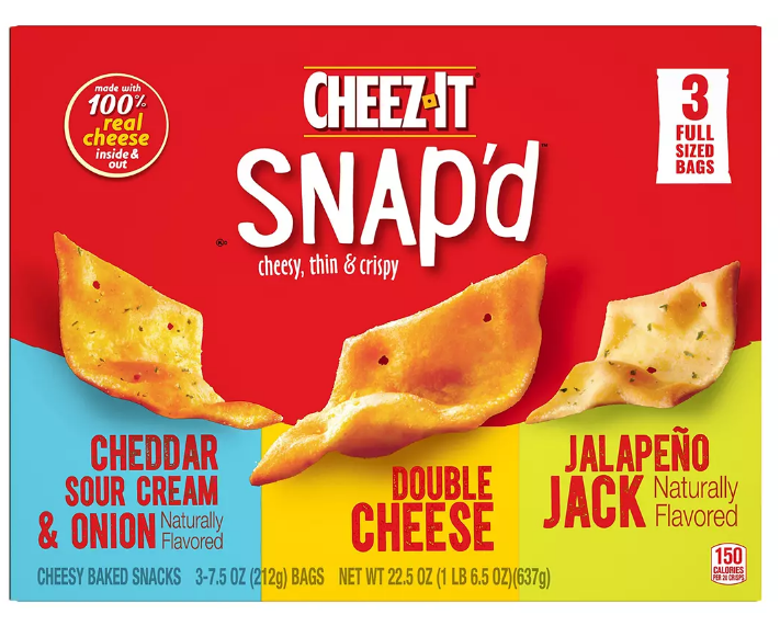 CheezIt Snap'd Cheesy, Thin & Crispy Snack Crackers Variety Pack