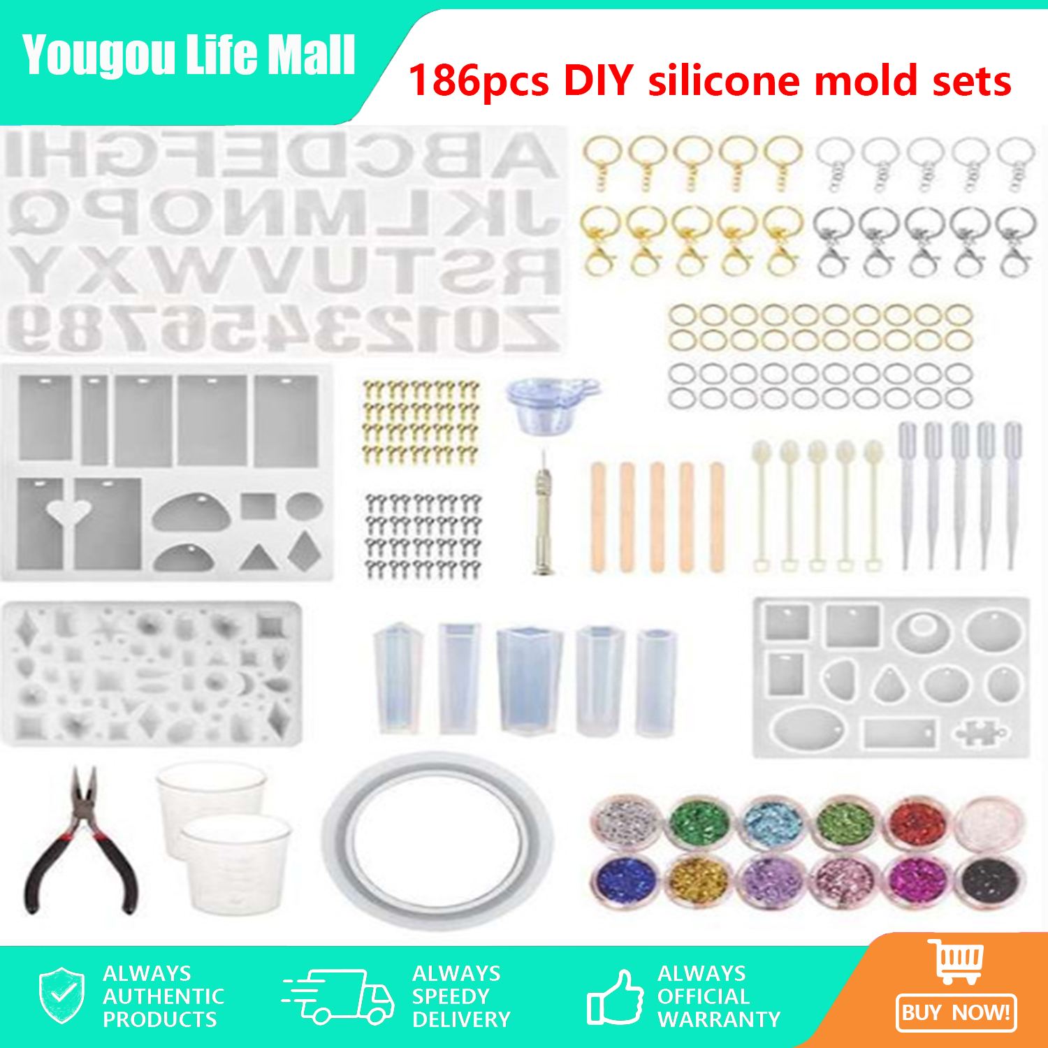 186 Pcs DIY Jewelry Silicone Resin Molds,Epoxy Resin Kit,Silicone Casting  Molds for Beginners,Jewelry