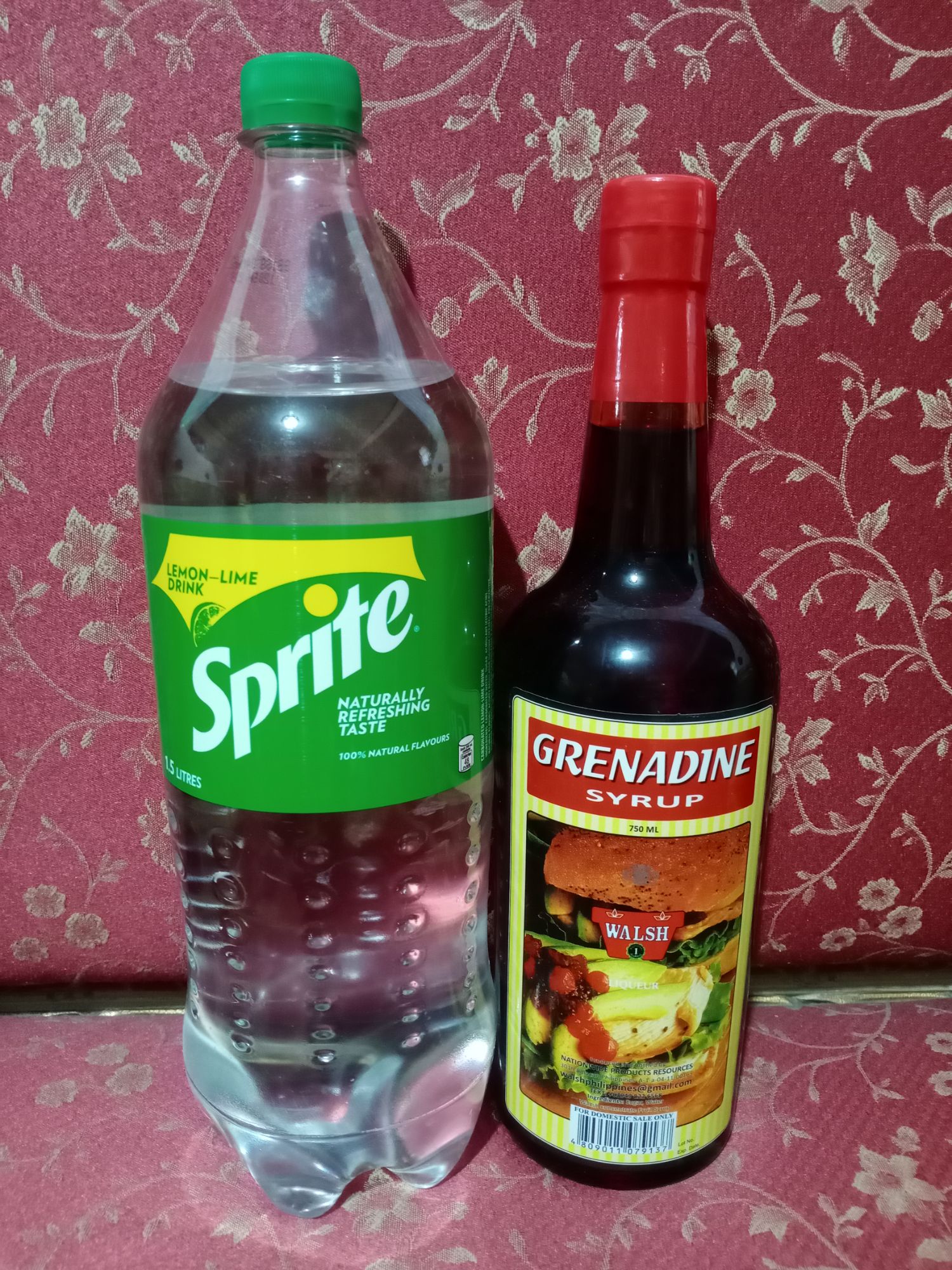 Shirley Temple Ingredients Grenadine Syrup 750ml + Sprite Lemon Lime 1