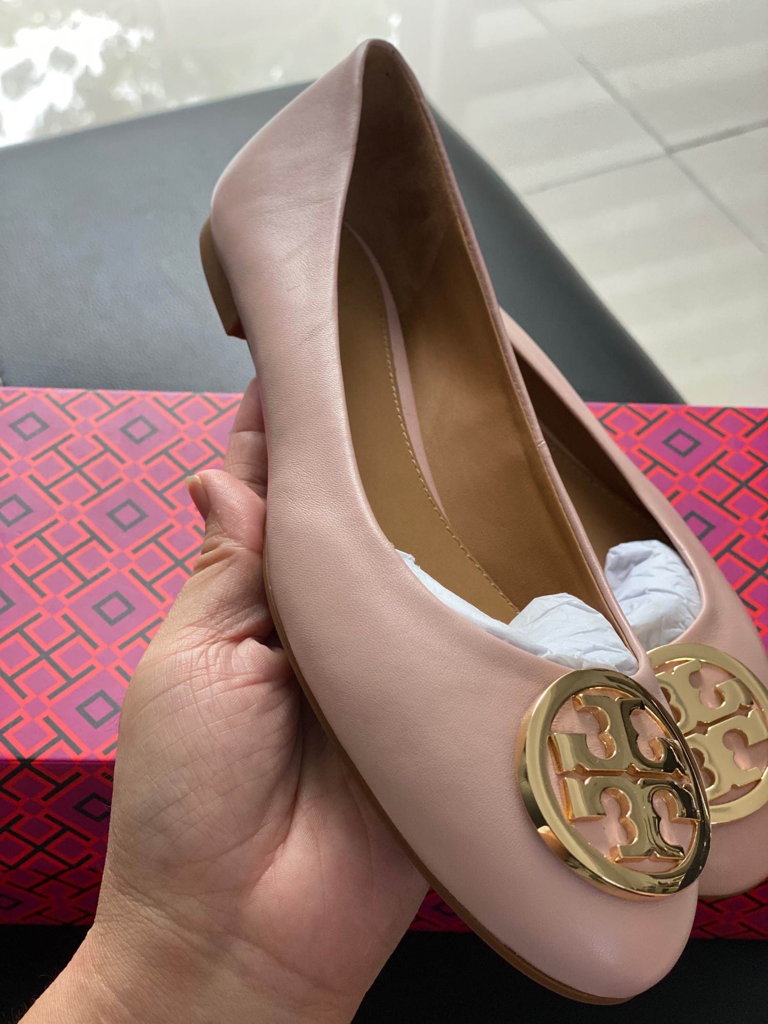Authentic Tory Burch Benton 2 Ballet Flat Nappa Leather Size US 7 Sea Shell  Pink/ Gold 650 | Lazada PH