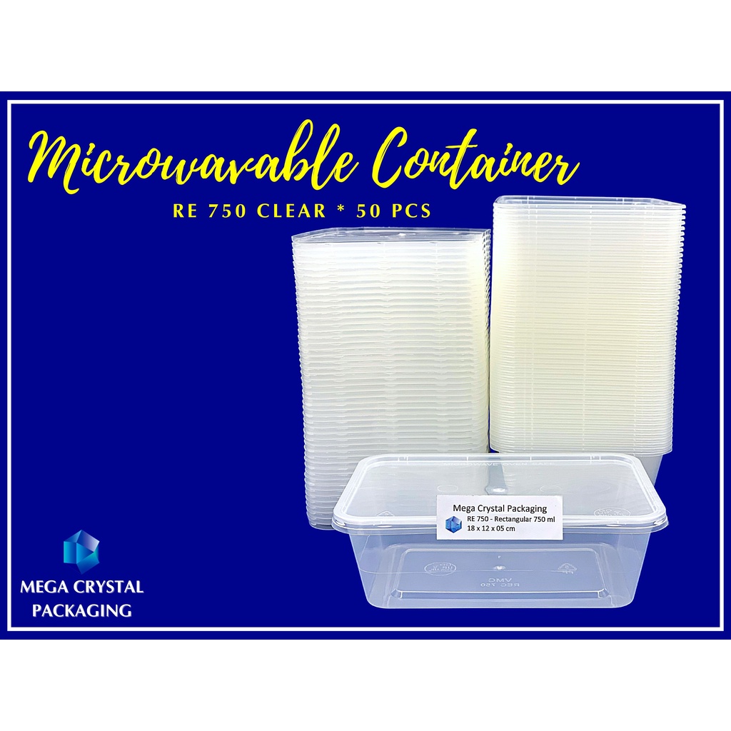 [ 50 Pcs. ] Microwavable Plastic Container RE 750B Rectangular 750 ml