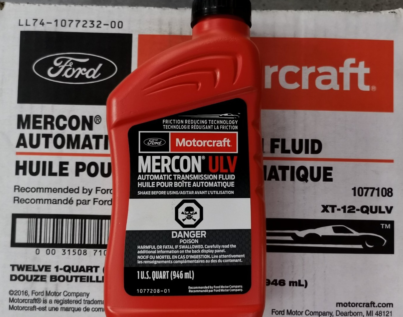 1 Quart Auto Trans Fluid ATF FORD MOTORCRAFT MERCON ULV 1076281-00