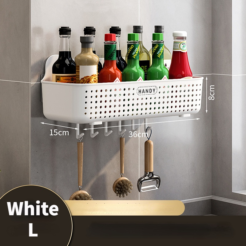 Bathroom Plastic Storage Rack Self Adhesive Seamless Kitchen Wall