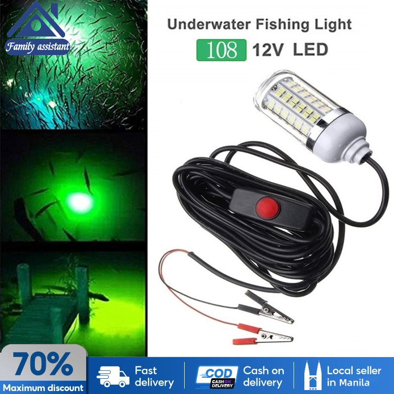 Ready stocks】High Quality 12V-24V Fishing Light Green 108Pcs Led