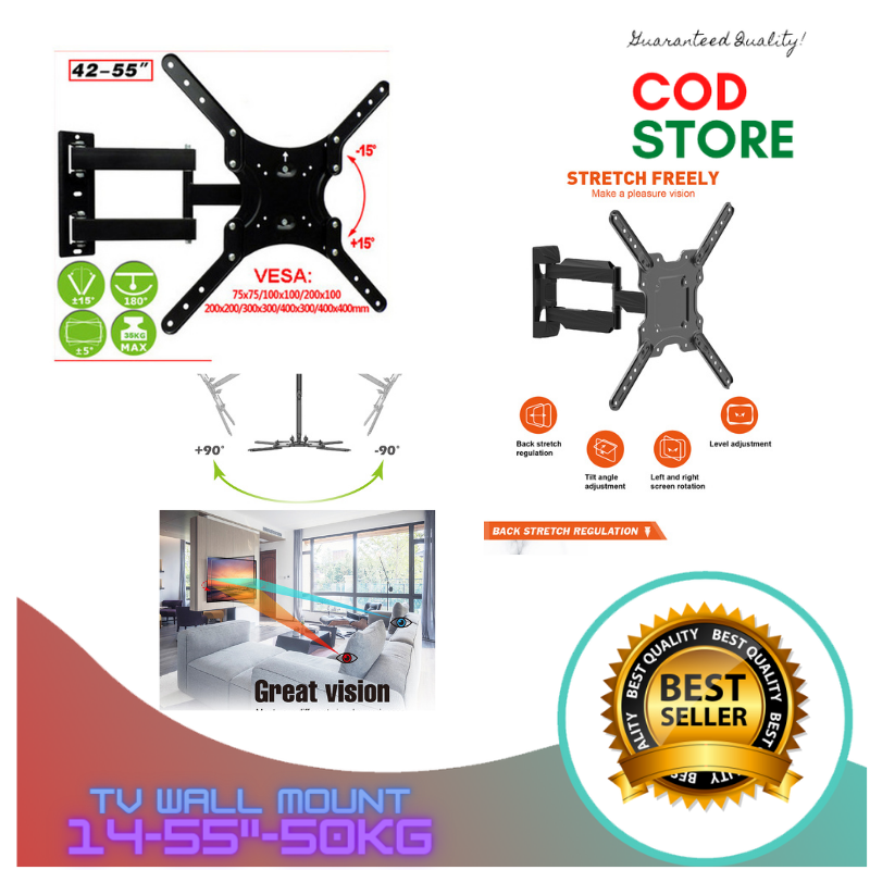 TV Wall Mount for Most 1455 Inch TVs, Swivel and Tilt Full Motion TV