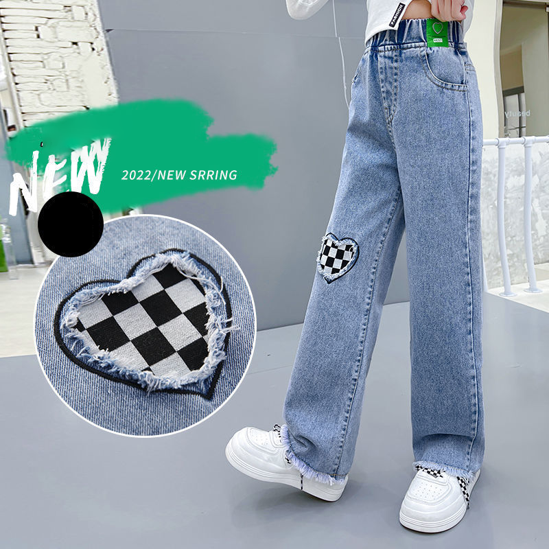 New Jeans Girls Pants for Kids Girls 5-16 Years Old Wide Leg Trousers Denim  Pants Baggy Pants Korean Loose Casual Aesthetics Pants for Kids Girls New  Style Fashion Pants 120-150CM