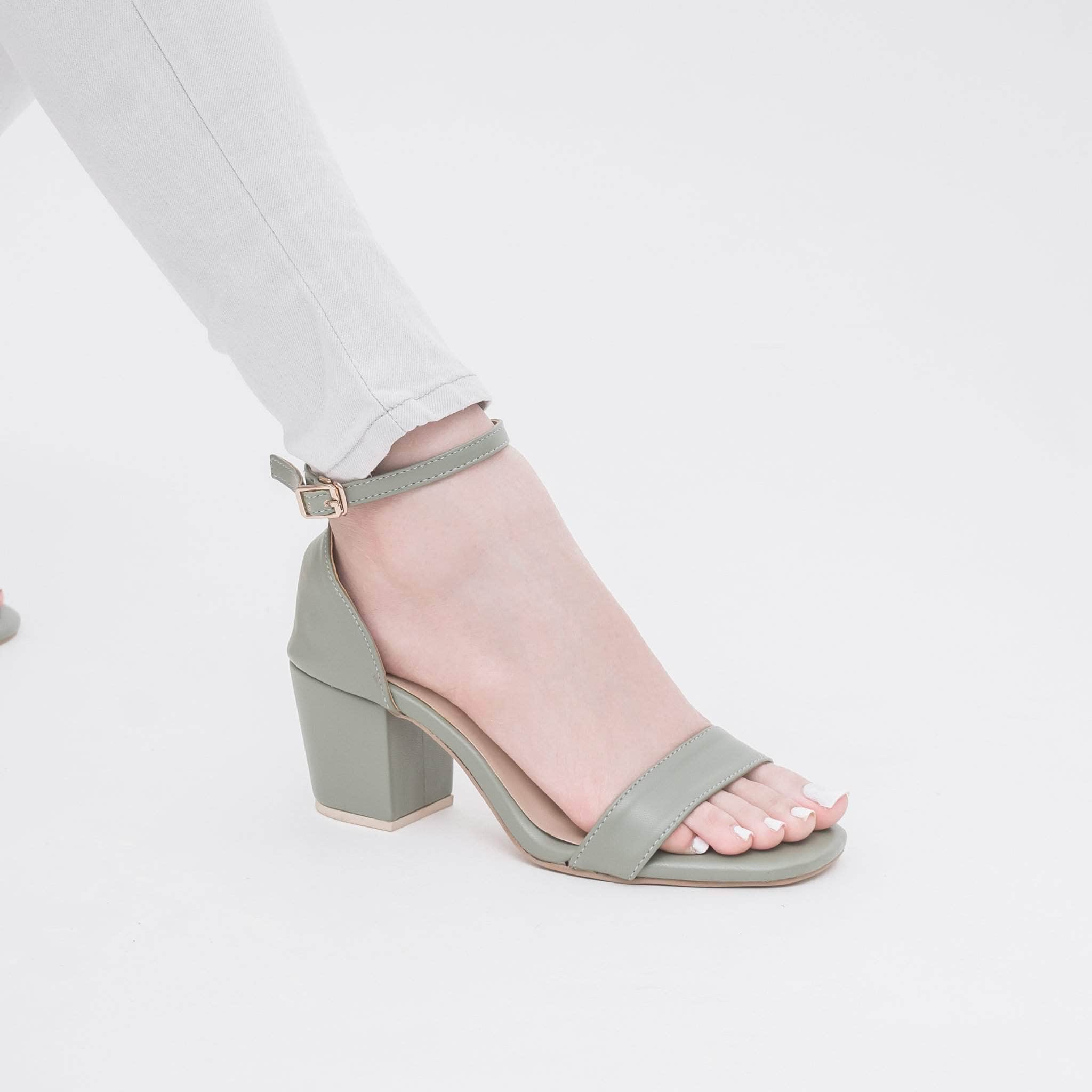 olive green block heel sandals