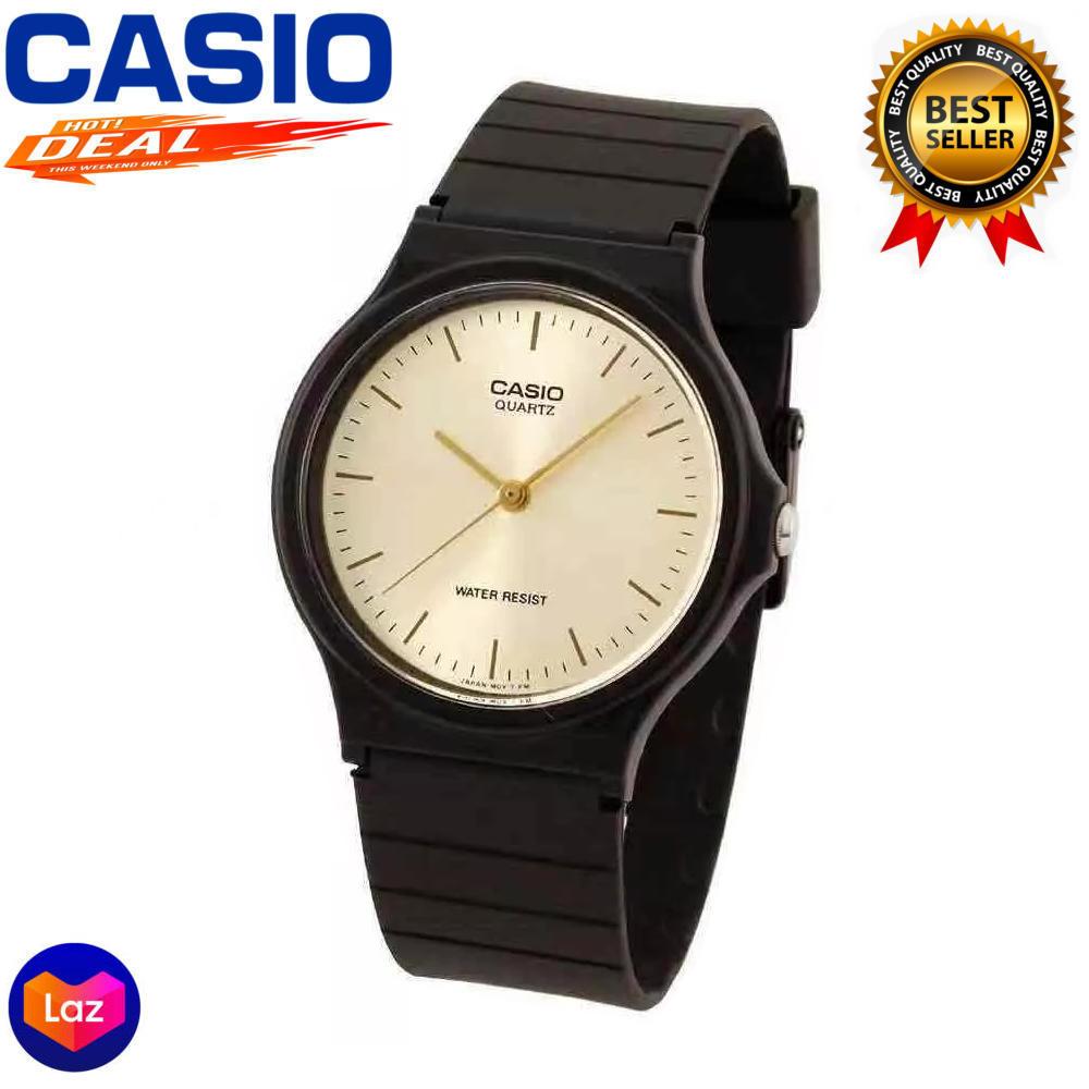 Casio Quartz Waterproof CR050 MQ24 Black Gold Resin Band Watch for