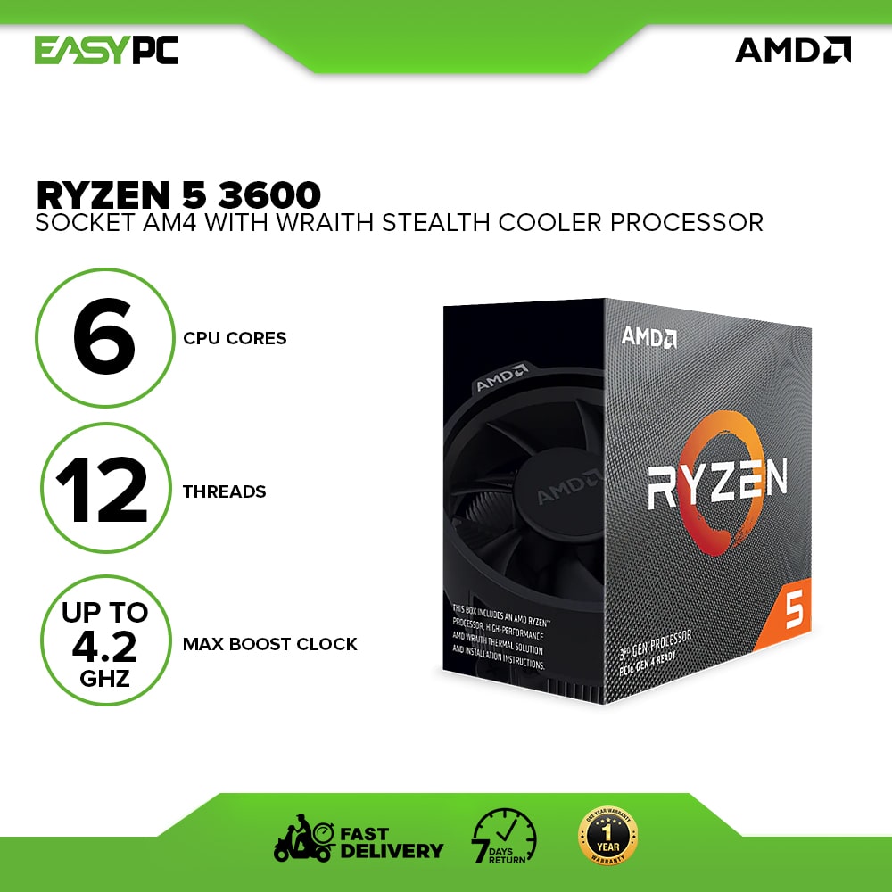 AMD Ryzen 5 3600 AM4 Socket 3.6GHz up to 4.2GHz with Wraith Stealth CPU Unlocked Core 6 Threads 12 Processor. Best Set up for High End Gaming, Ryzen Generation Best Settings