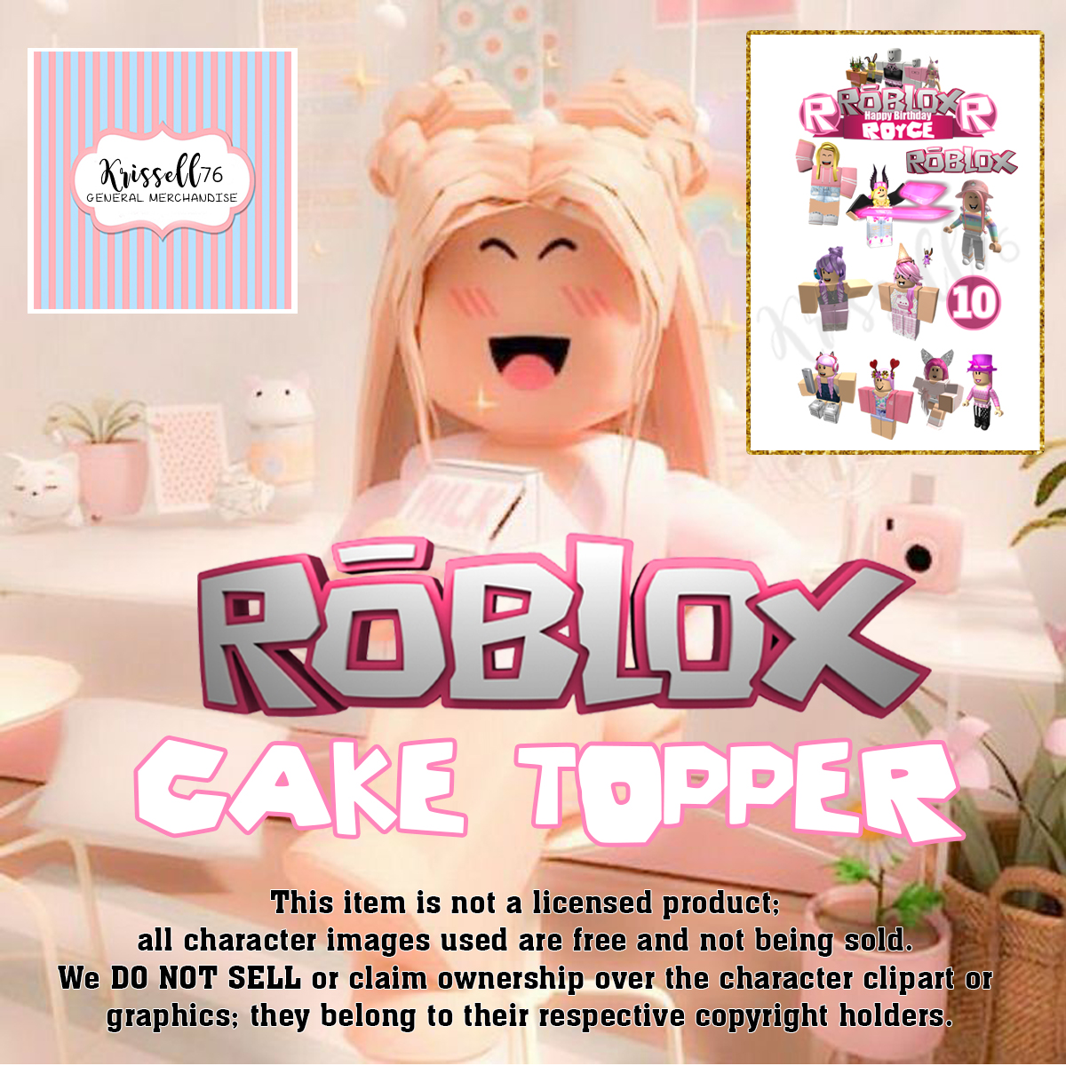 Roblox Girl Round Cake Topper Edible - Itty Bitty Cake Toppers