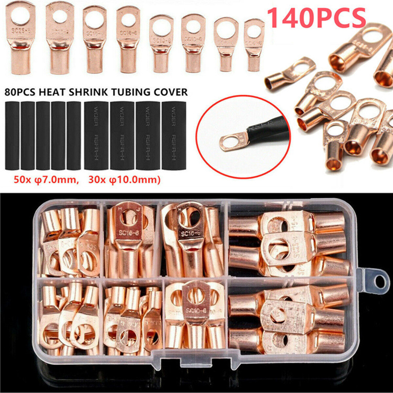 60/140 Pcs Electrical Cable Lug Wire Eyelet Copper Ring SC Terminals