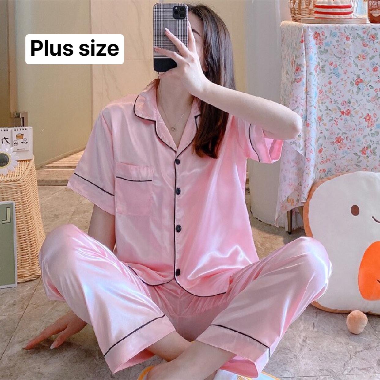 Plus Size Korean Sleepwear Pajama Silk Set For Women Nightwear Lazada PH
