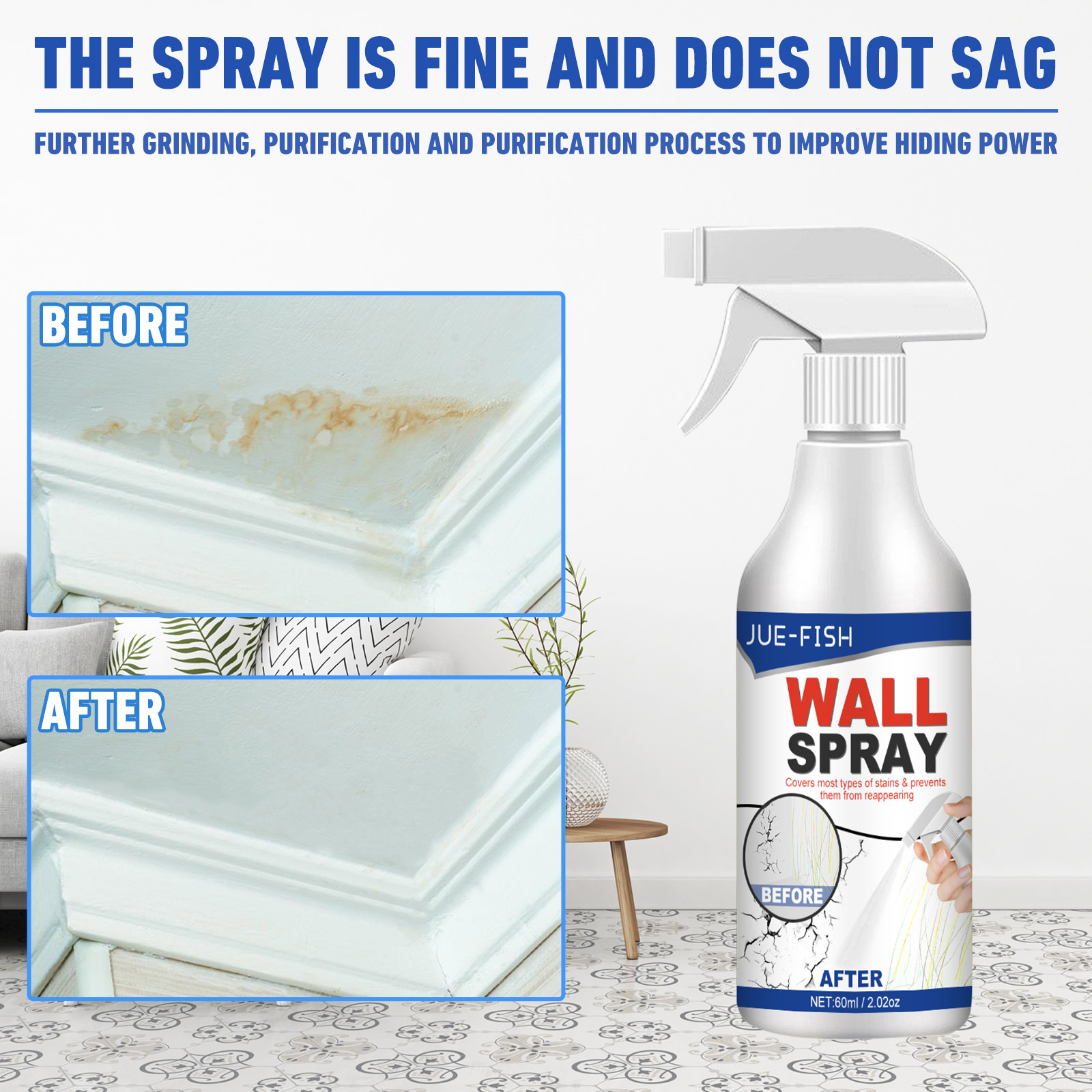 Wall repair spray paint Cover up stain Wall peeling repair White paint
