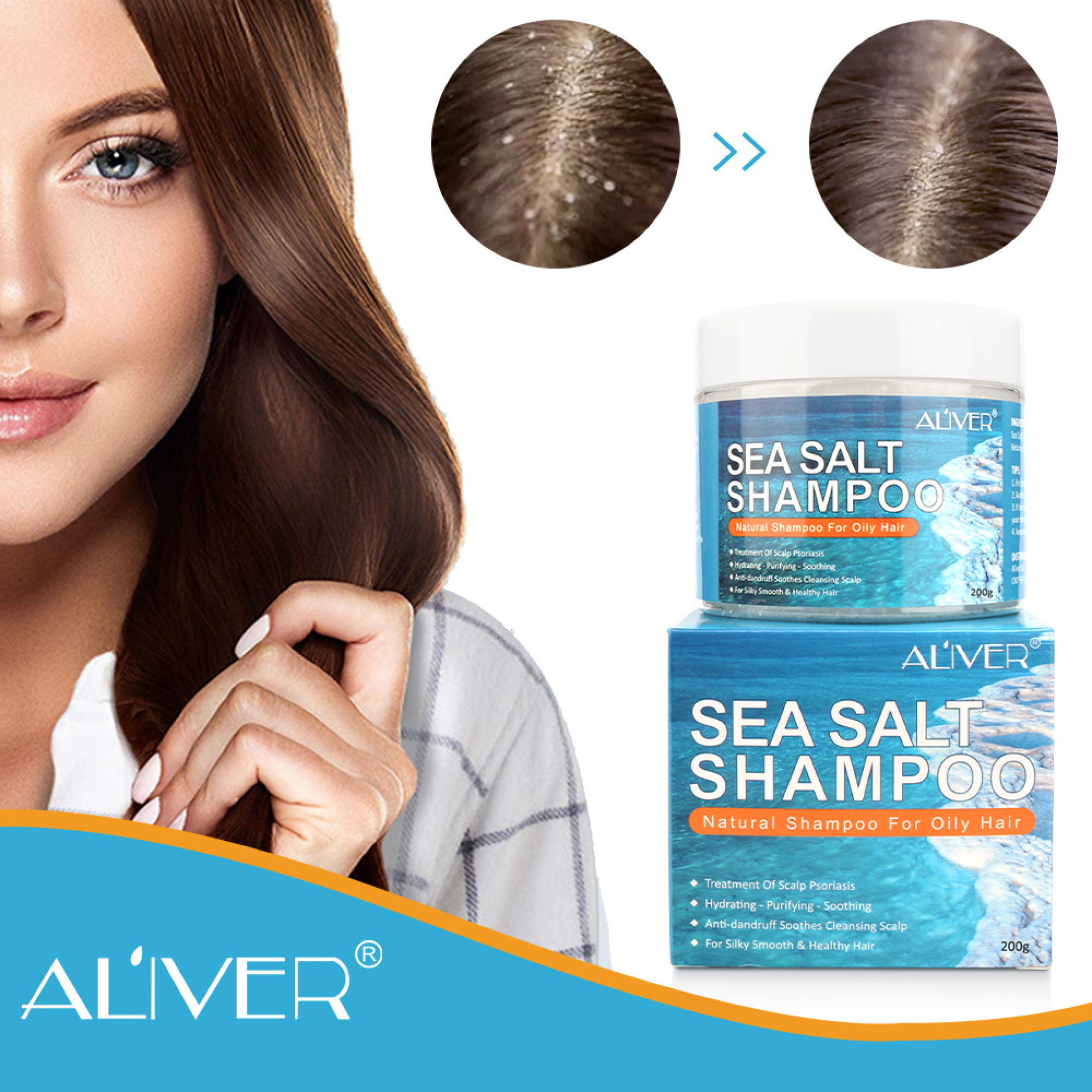 【7days 100 Effective】240ml Aliver Sea Salt Anti Dandruff Shampoo For Dandruff And Scalp