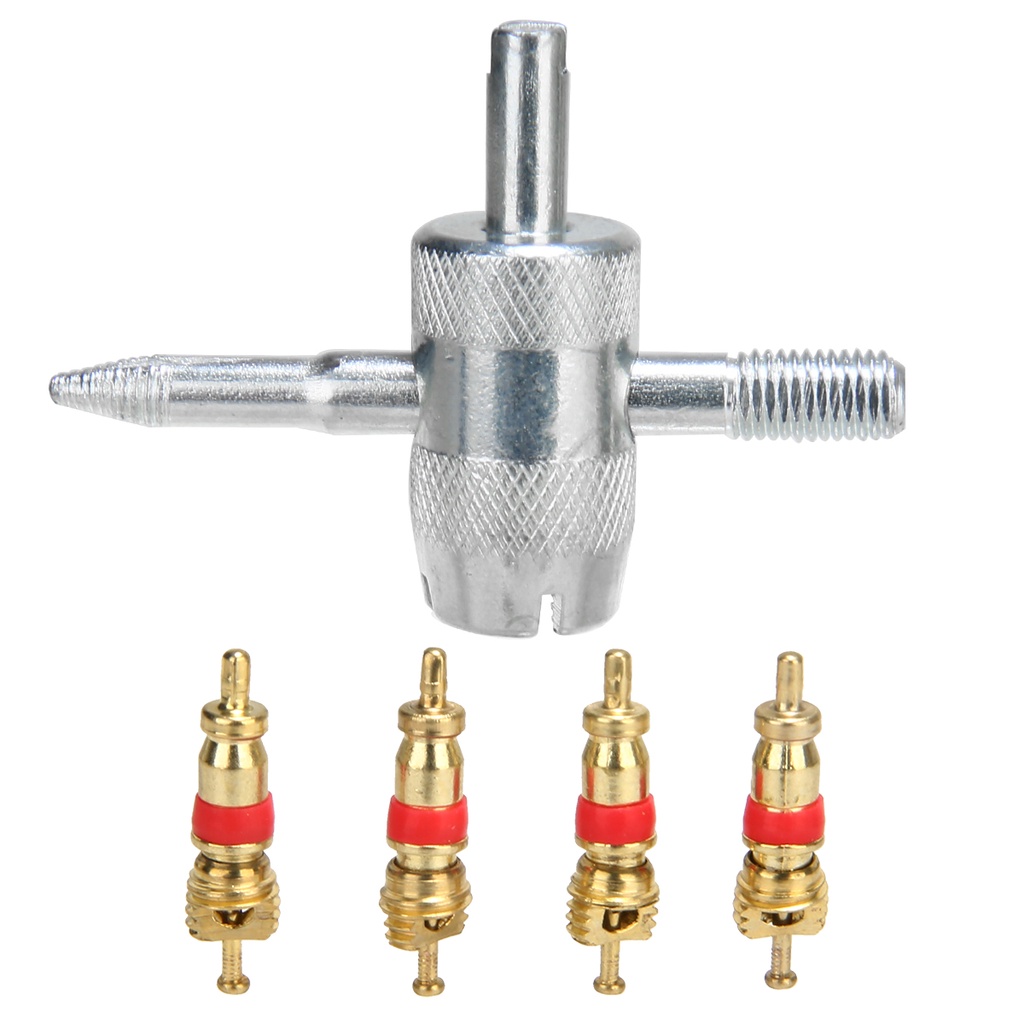 1set 4 Way Car Bike Tyre Tire Valve Repair Remover Tool+4 Valve Stem