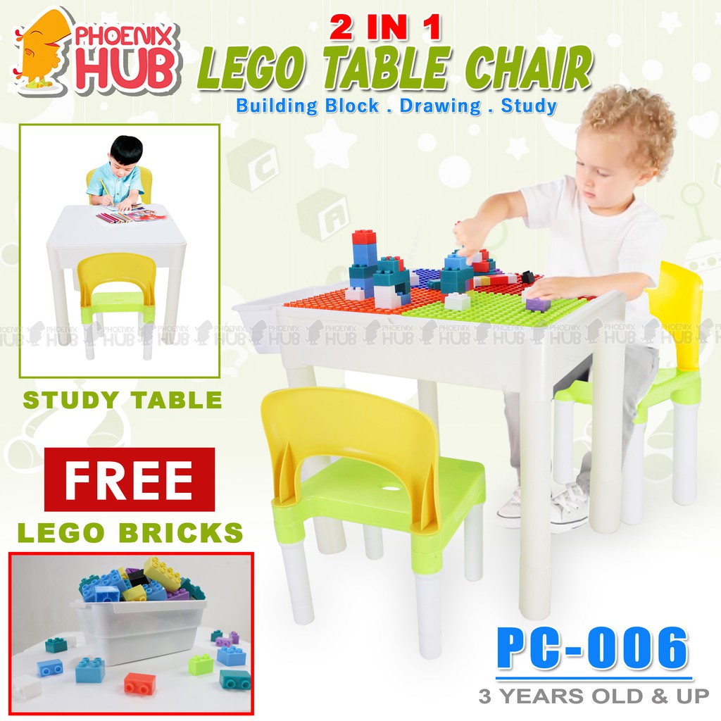 Phoenix Hub PC006 2 in 1 Kids Multifunctional Lego Table and Chairs Set with FREE Lego Bricks