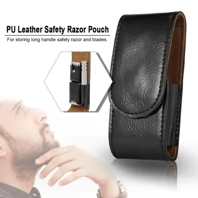 PU Leather Razor Pouch Handle Straight Long Safety Razor Case Long Handle Double Edge Razor Holder Razor Blade Store HaiTao
