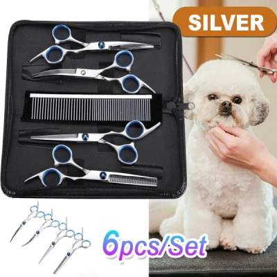 6pcs Set Pet Shearing Scissor Pet Dog Hair Cutting Tools Kit Pet Cat Hair Grooming Trimmer Scissors Straight Curved Shears Pet-Grooming-Scissors
