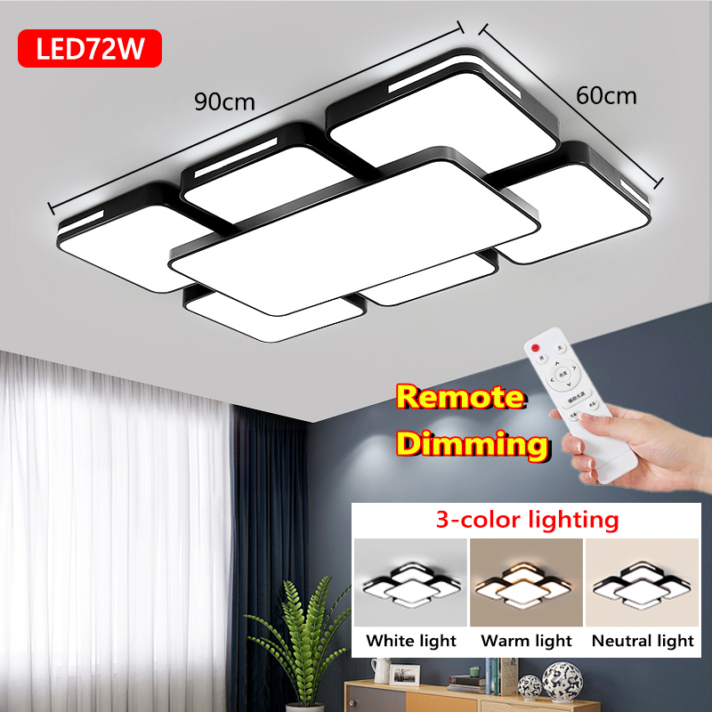 [3 Colors Variable] Remote Control Rectangular Ceiling Lamp Modern Led ...