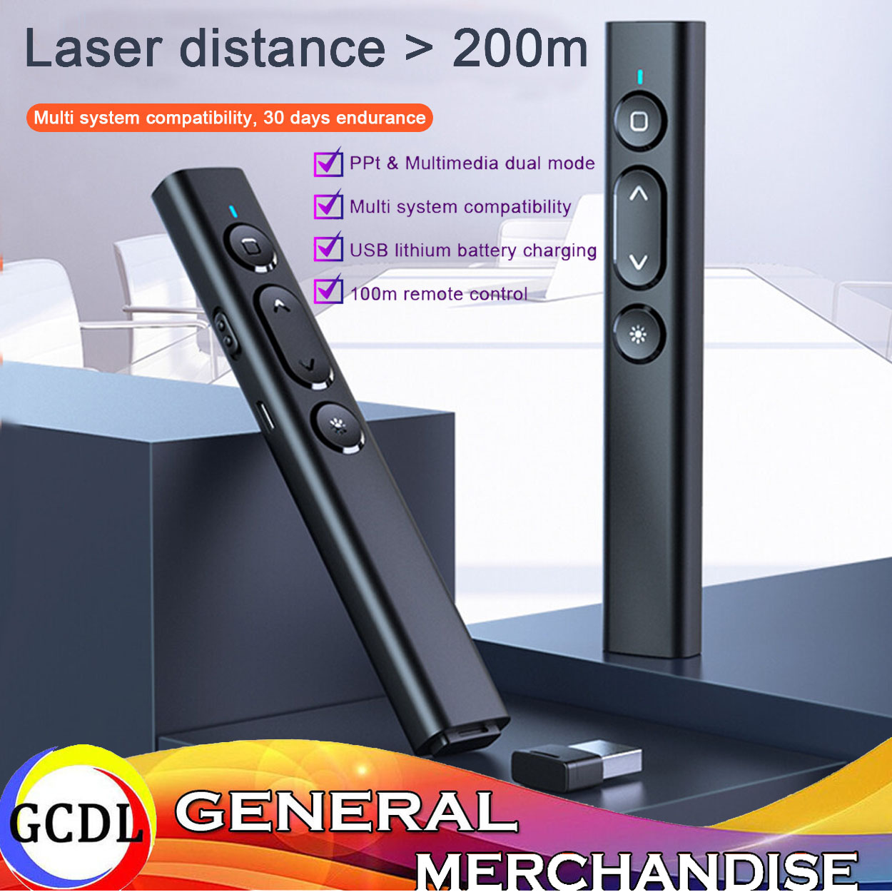 2.4GHz Laser Pointer Wireless Chargeable PowerPoint Clicker Remote