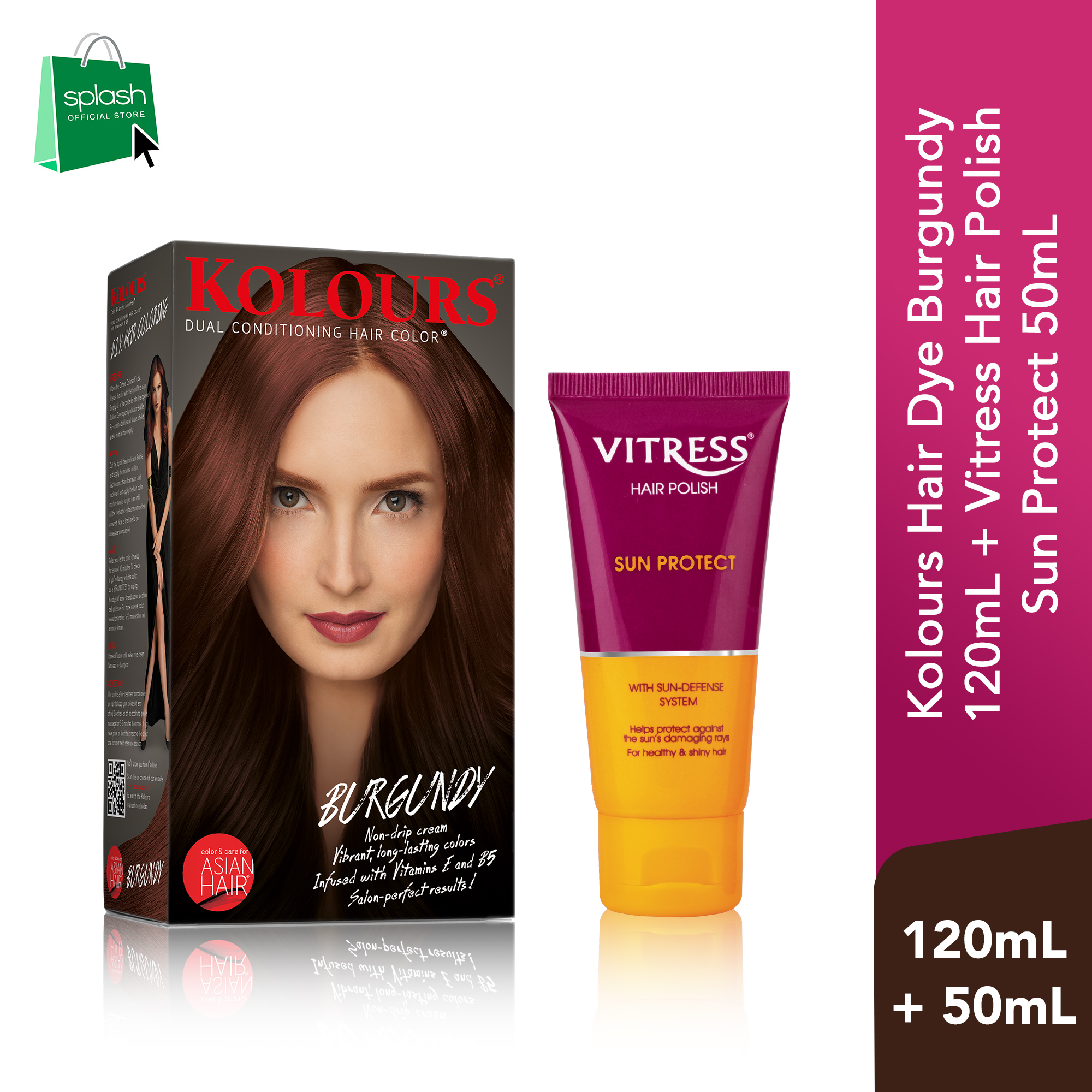 Kolours Hair Dye Burgundy 120mL + Vitress Hair Polish Sun Protect 50mL