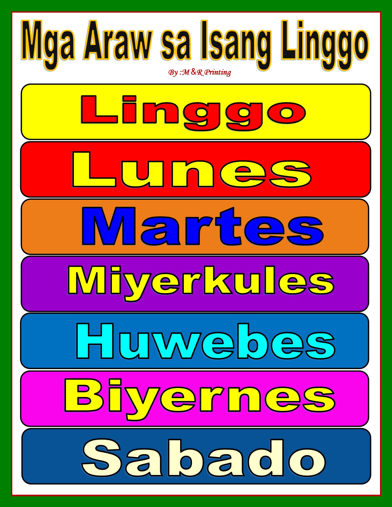DAYS OF THE WEEK LAMINATED CHART (A4, PHOTOPAPER) | Lazada PH