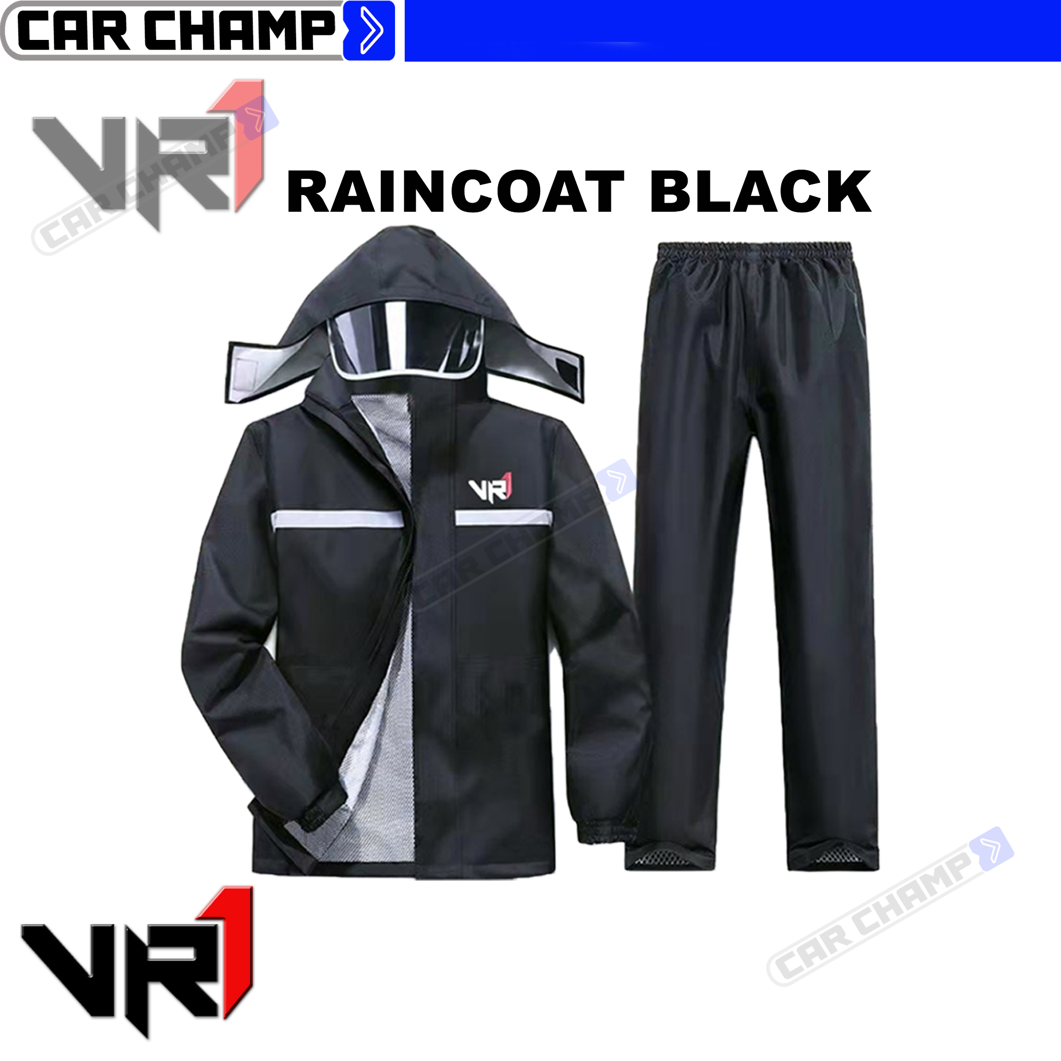 VR1 Raincoat Rain Coat for Motorcycle Riders BLACK NAVY BLUE