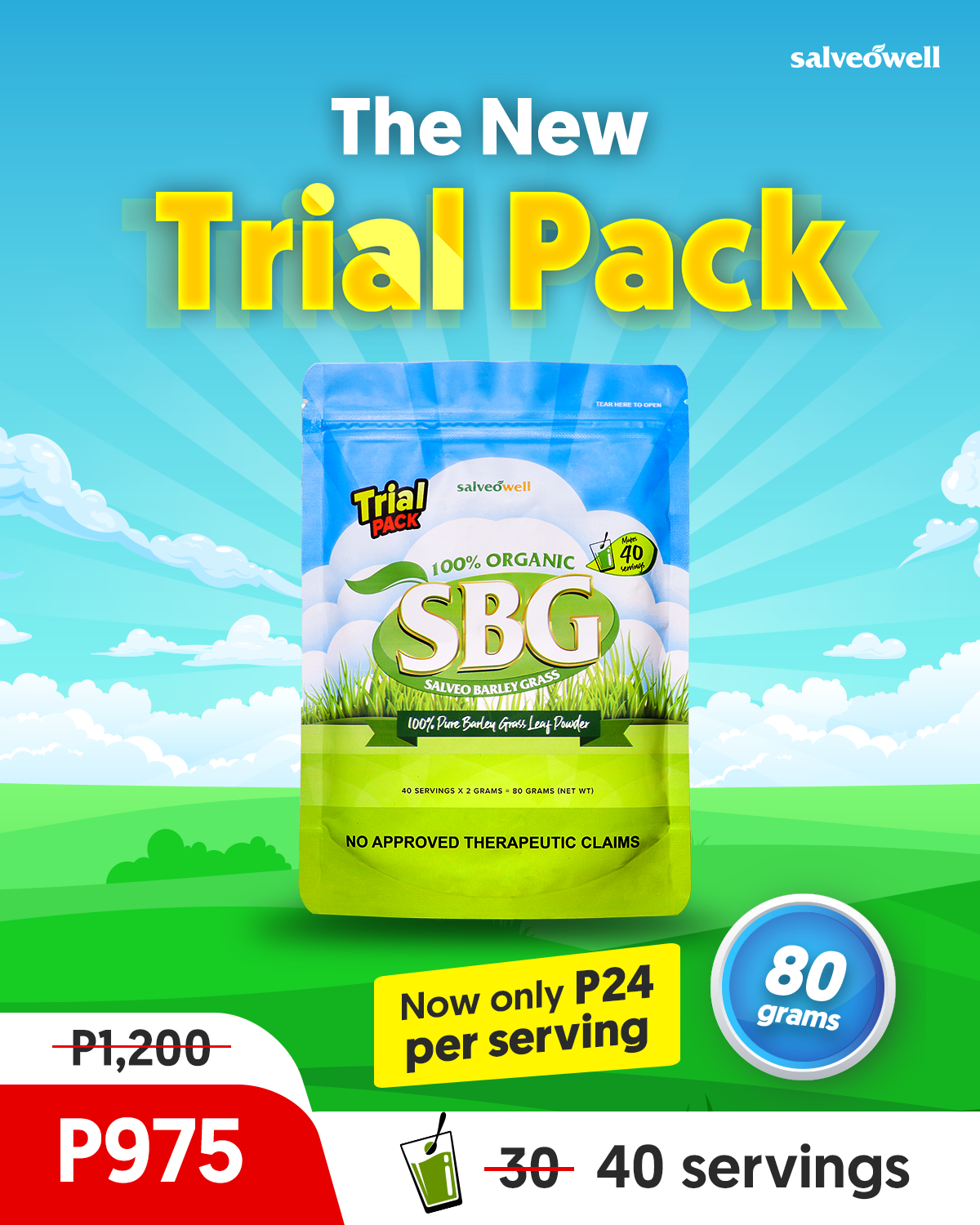 Salveo Barley Grass Juice Powder Trial Pack New Packaging Original SBG