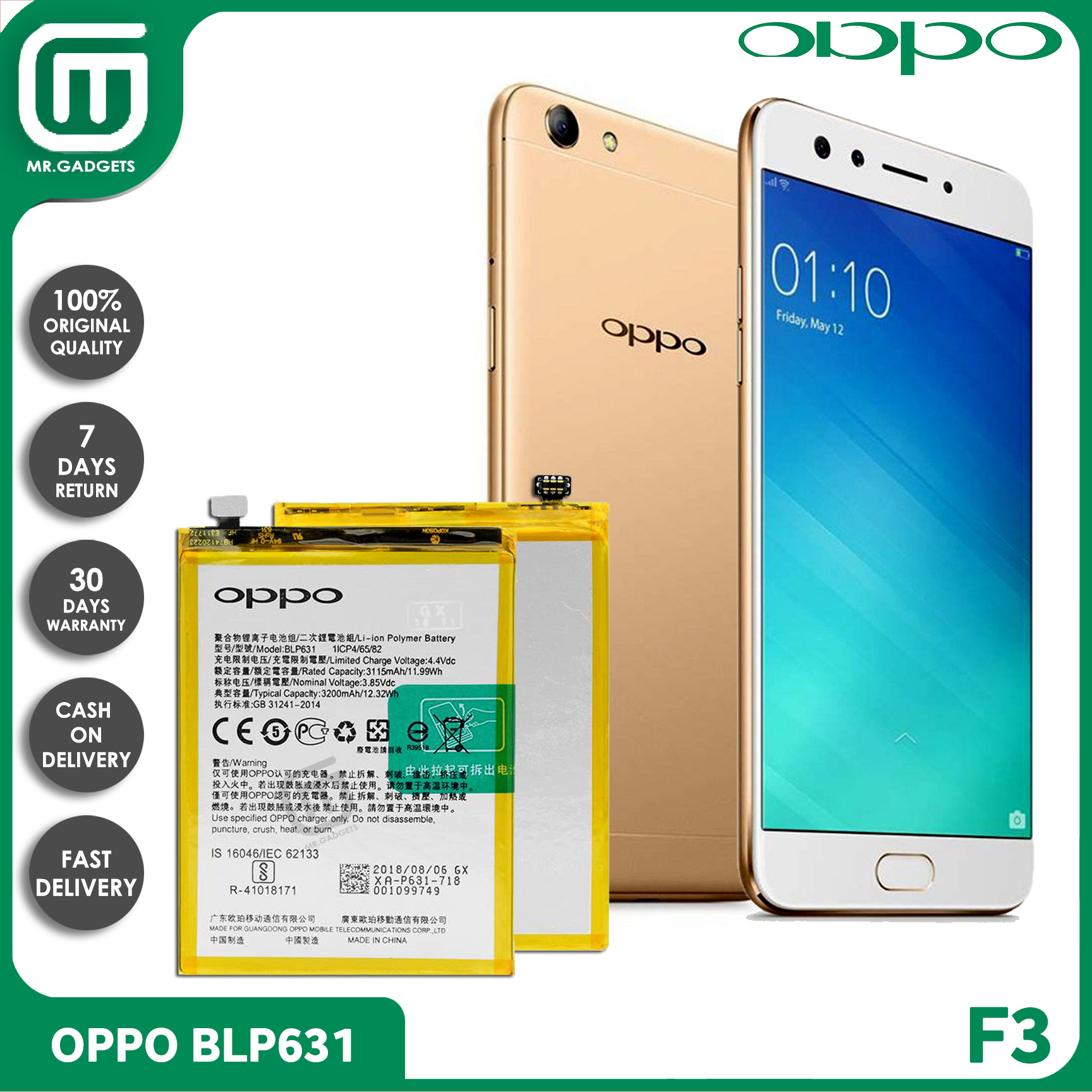 Oppo New Built In Battery Blp631 Original Equipment Manufacturer Premium Quality For Oppo F3 Model 17 Lazada Ph