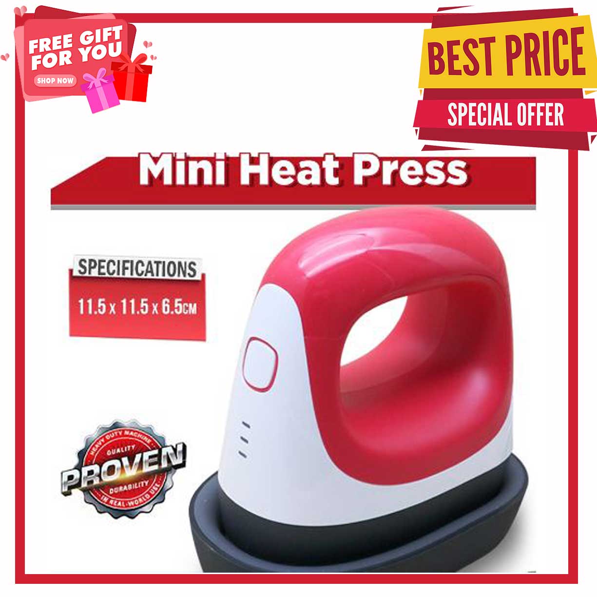 2in1 Mini Heat Press Machine 11.5cm x 11.5cm x 6.5cm (Heat Press and