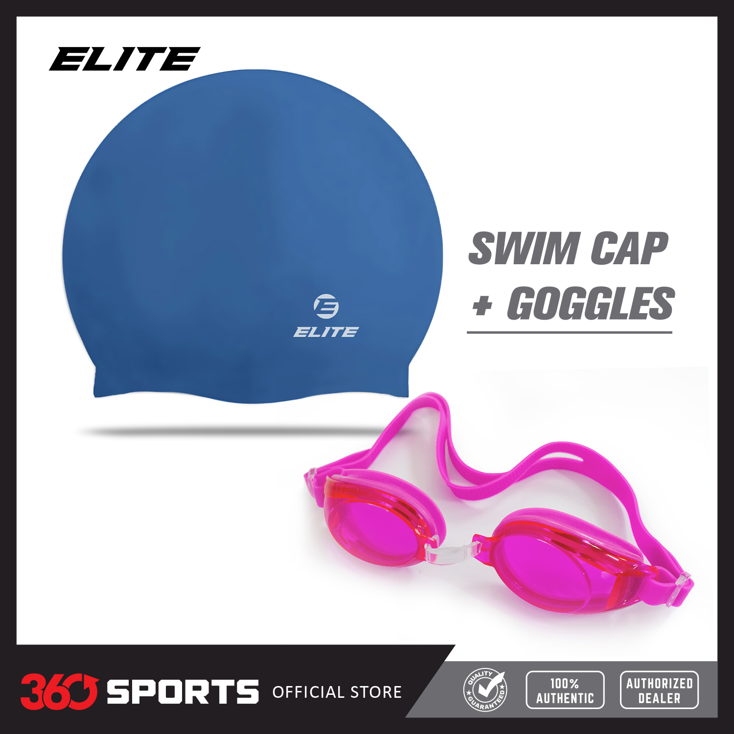 Elite Hypoallergenic Silicone Swimming Cap and Swimming Goggles