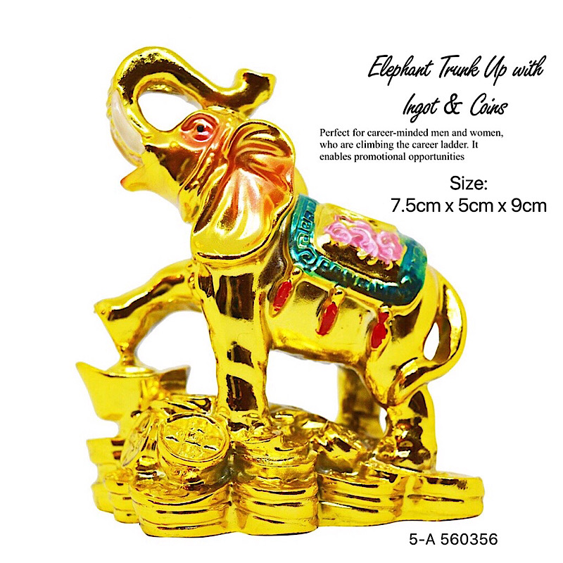 Fengshui Lucky Elephant Trunk Up Elephant With Ingots & Coins for Promotional Opportunities