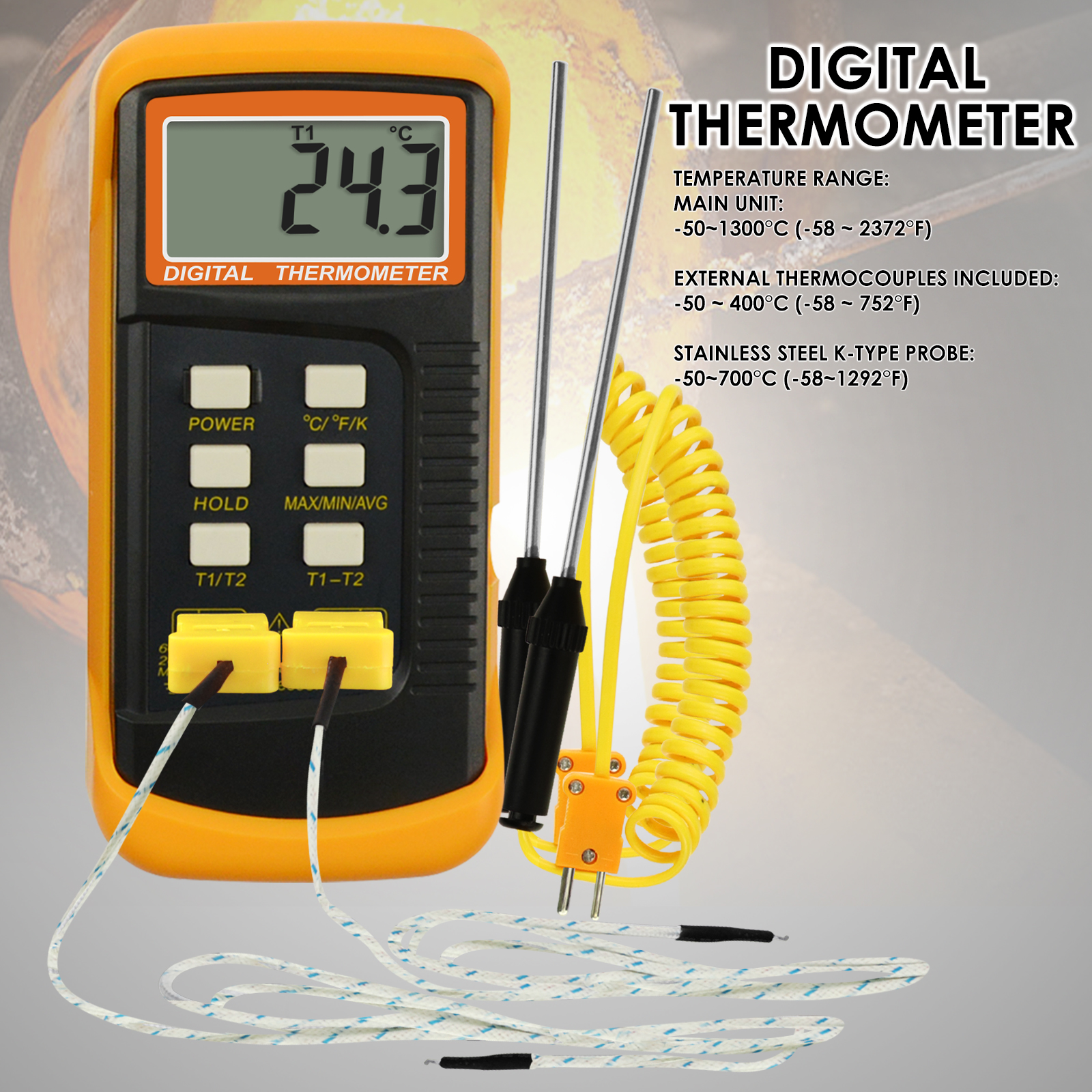 THE-315_2P Digital Thermocouple Temperature K Type Thermometer with 4 –  Gain Express