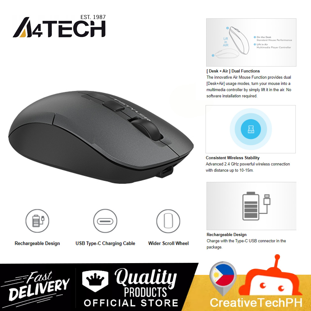 A4TECH FG16C Air / FG16CS Air Dual-Function Air Mouse Wireless Mouse ...