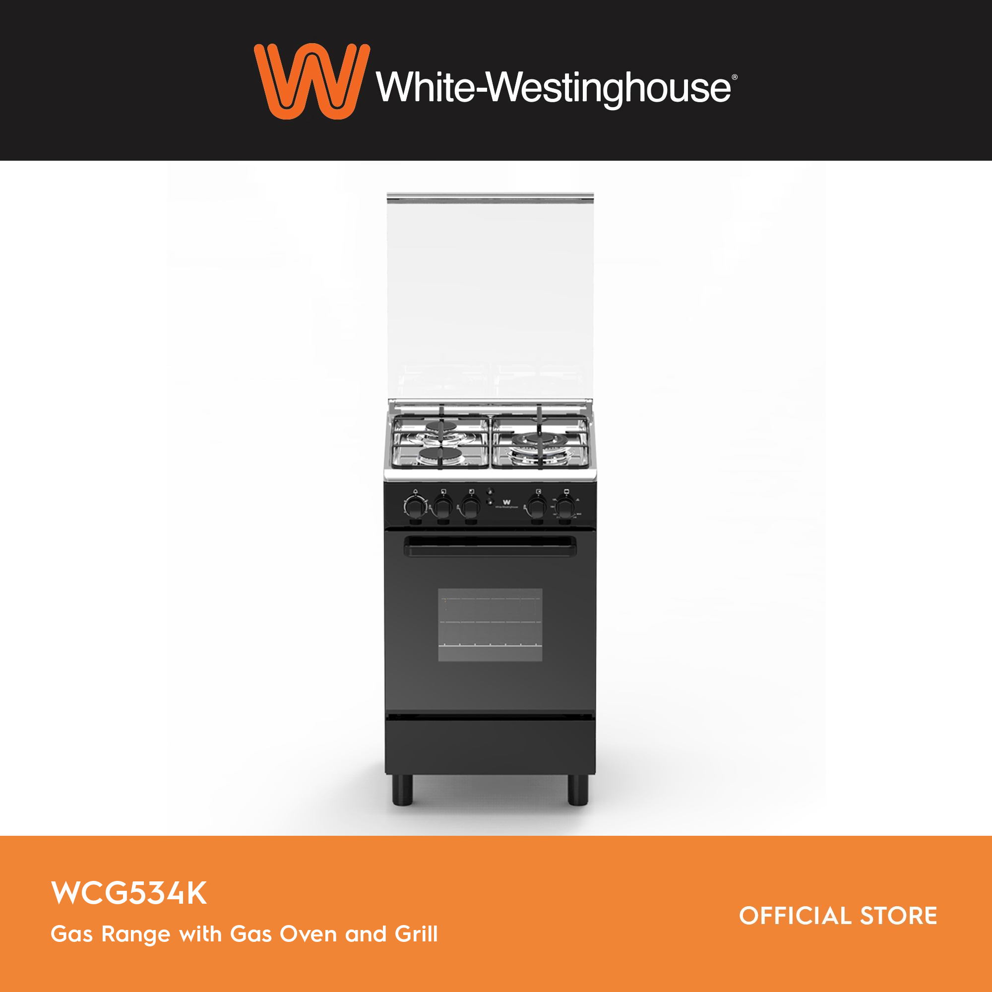 White Westinghouse WCG534K Gas Range with Gas Oven with Grill Lazada PH