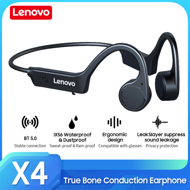 Lenovo X4 True Bone Conduction Tai nghe Tai nghe không dây BT5.0 IP56 Chống thấm nước / Bảo vệ quyền riêng tư bằng âm thanh / Tai nghe thể thao uốn cong 360 ° Hàng mới về