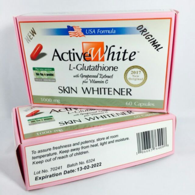 CLICKFORDABLESHOP. PH ORIGINAL AND EFFECTIVE Authentic Active White L- Glutathione Capsule Best Seller Skin Whitener (US Based) Extract plus Vitamin C Skin ACTIVE WHITE L-Glutathione 1000MG (US-Based Formula) 60 Capsules (ACTIVEWHITE CAPSULES)