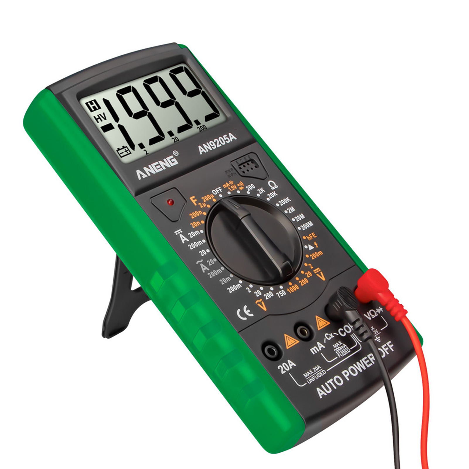 ANENG AN9205A Digital Multimeter 3 1/2 LCD Display 1999 Count Manual Range Meter AC DC Resistance Capacitance Transistor Tester Ammeter with Backlight NCV Test Meter