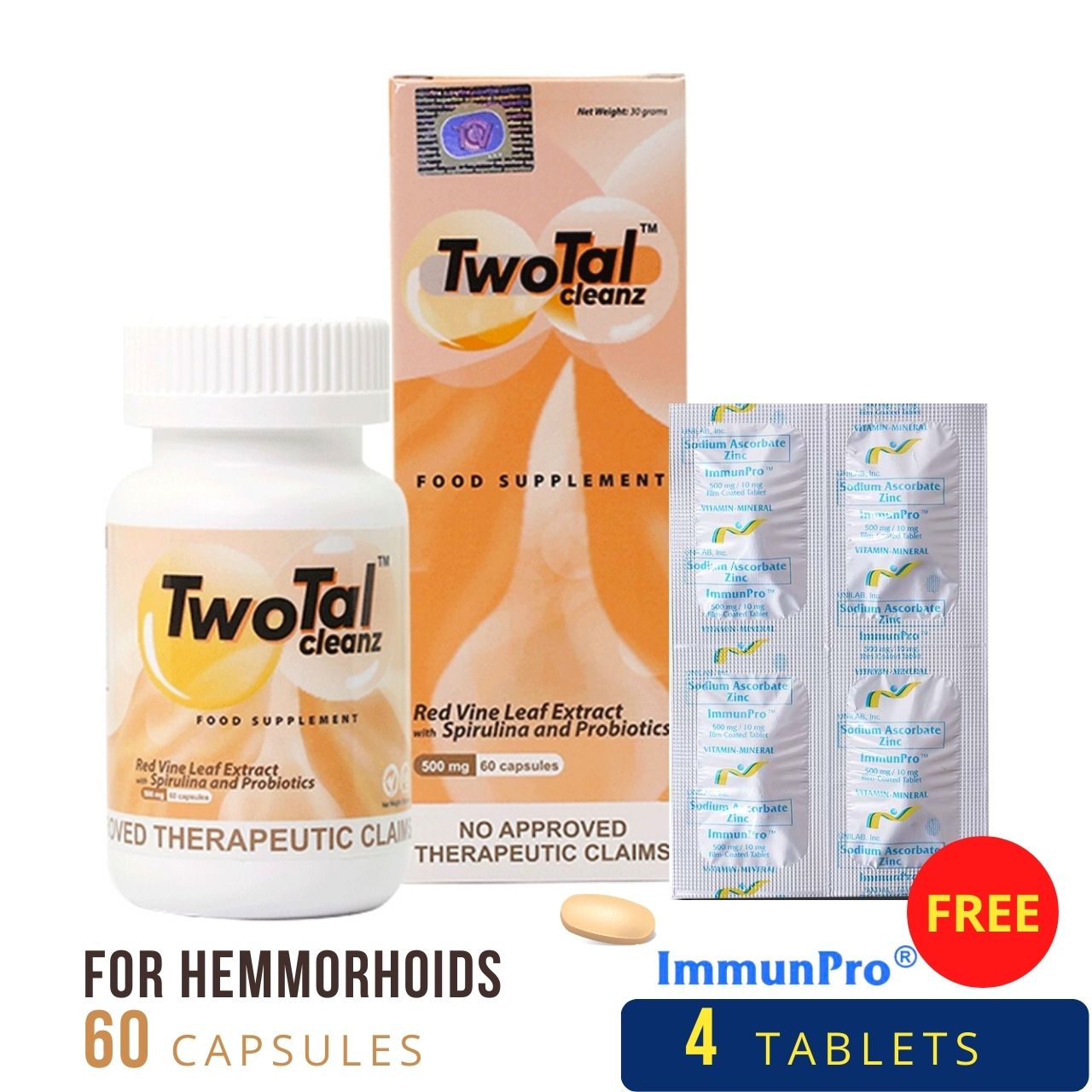 Ezshop Twotal Cleanz For Hemorrhoids Capsule Gamot Sa Almoranas Food Supplement 500mg 60 8885