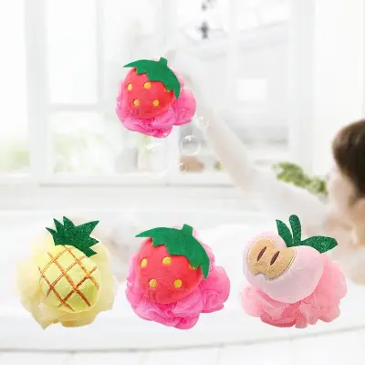 Cute Fruit Bath Shower Sponge Loofahs Mesh Pouf Shower Ball Colorful Cartoon Body Scrubber Balls Shower Mesh for Kids Adults