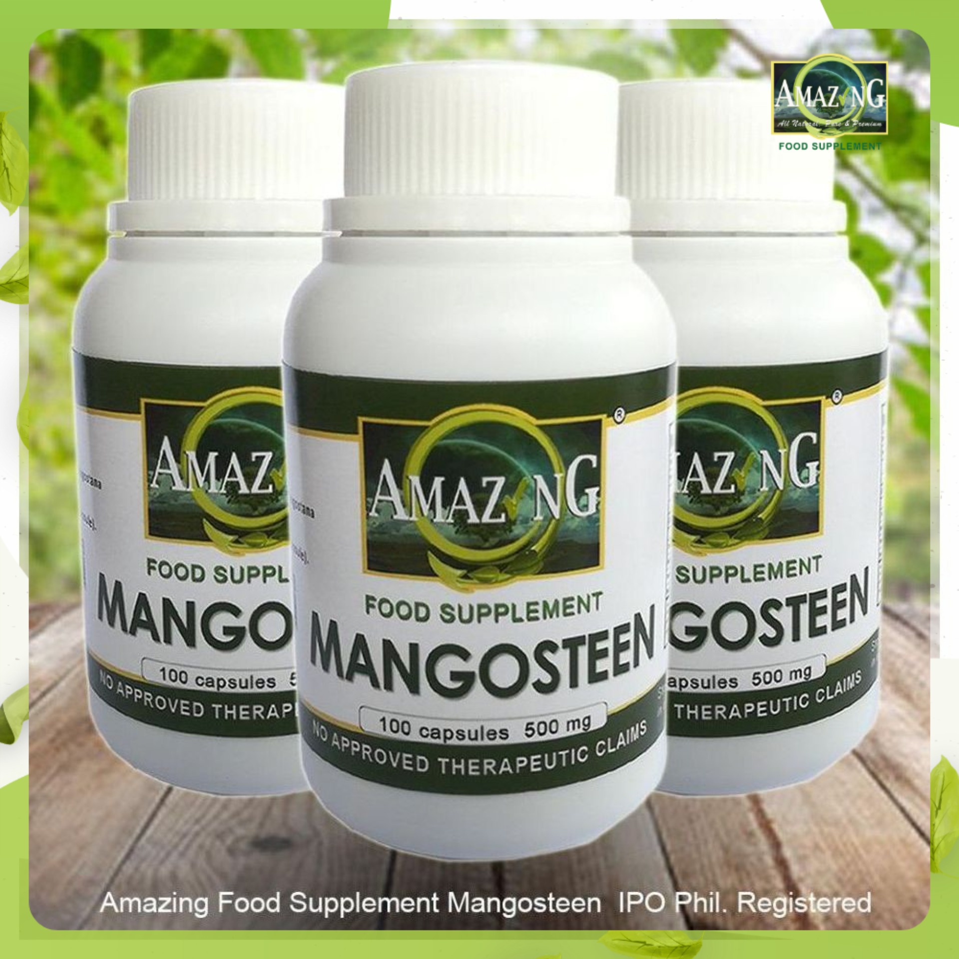 Amazing Food Supplement Mangosteen Powder 100 Capsules 500mg Set of 3