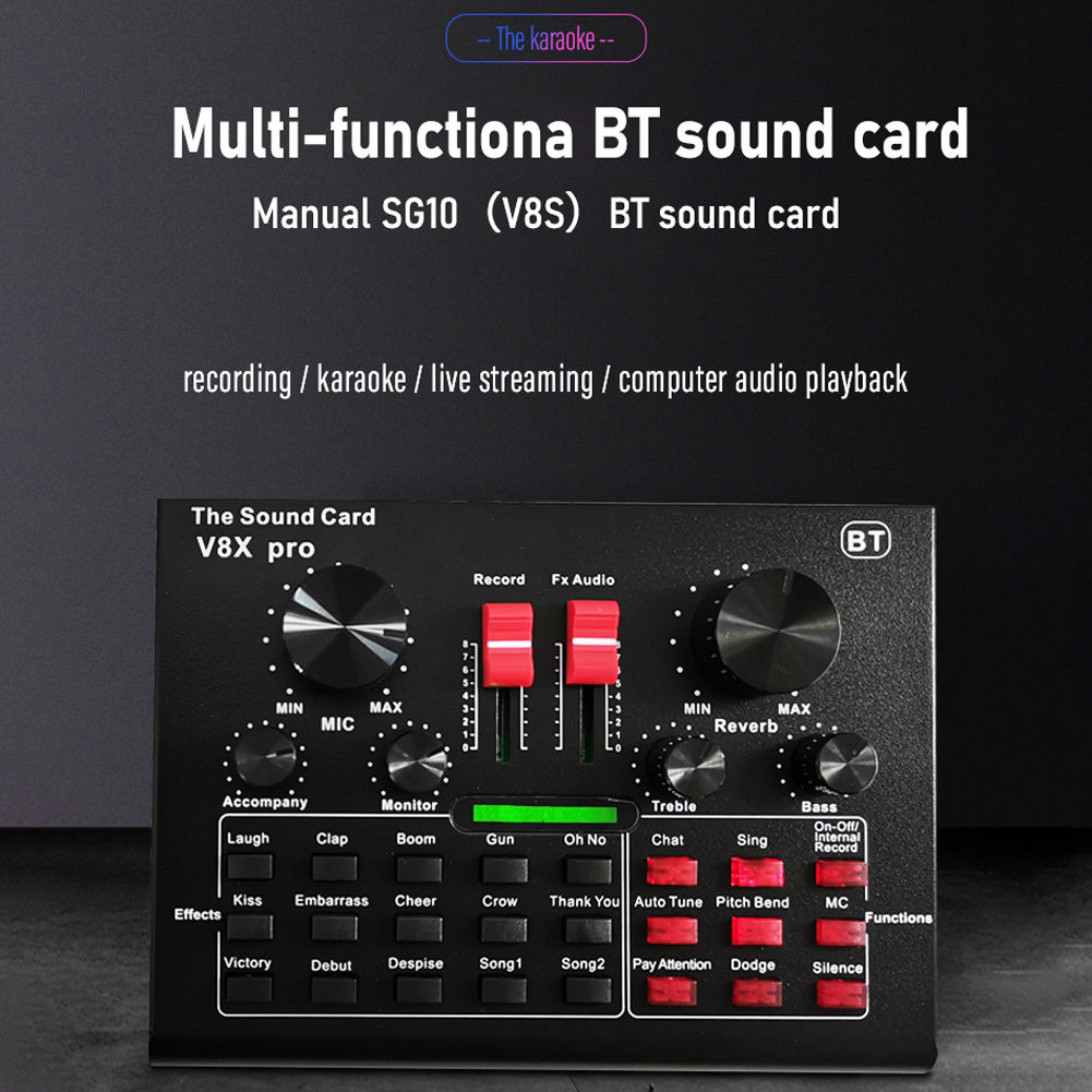 V8X PRO Multifunctional BT Live Sound Card Intelligent Audio Mixer